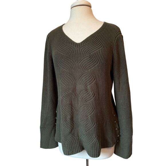 Sonoma Womens L Whimsigoth Green Embossed Brass Anchor Button Tunic Knit Sweater - Picture 1 of 10